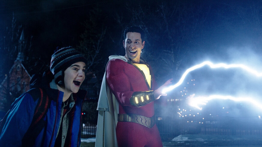 Showing off superhero lightning powers in Shazam