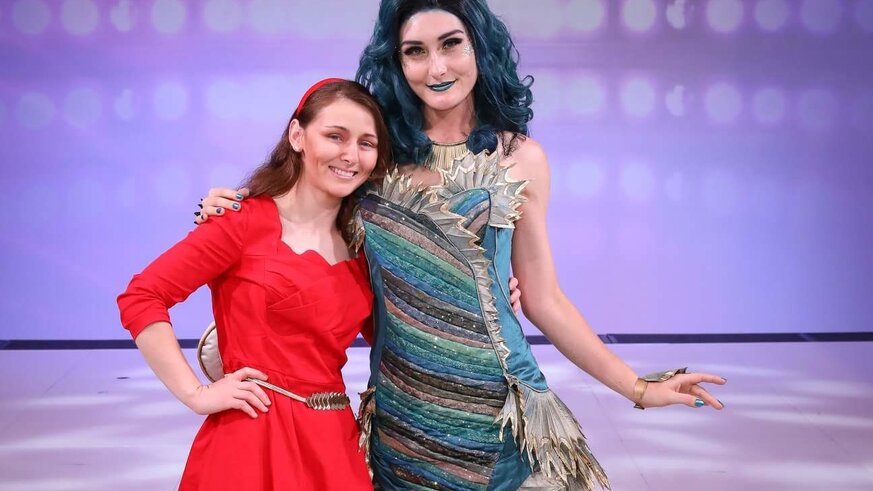 Designer Cynthia Kirkland With Model Wearing Her Shape of Water Costume