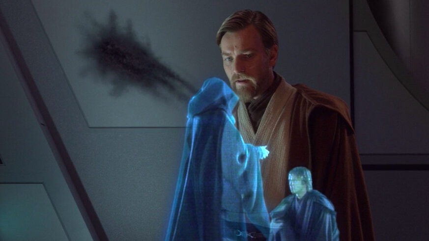 Obi Wan watches holograms