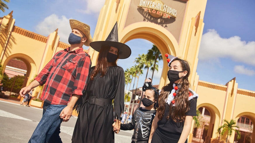 Family in costumes at Universal