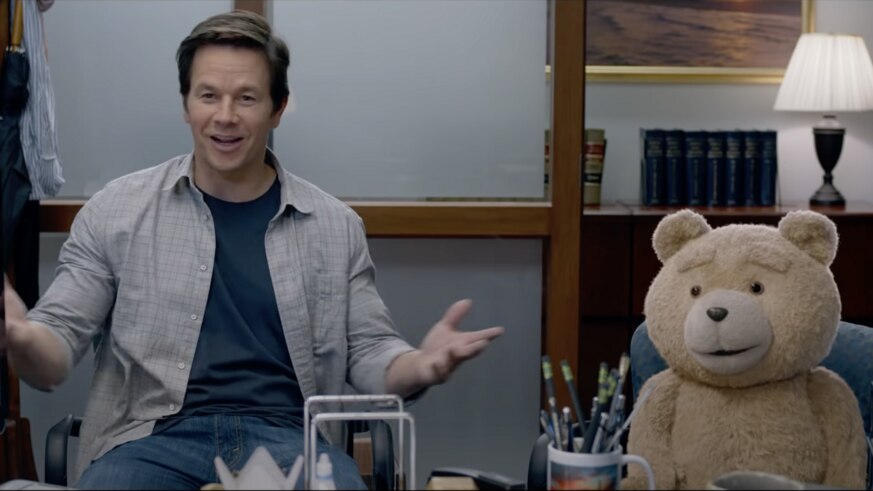(L-R) Mark Wahlberg as John Bennett and Ted, voiced by Seth McFarlane, in Ted 2 (2015).