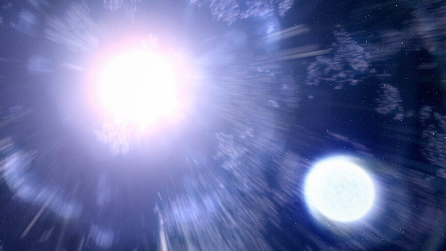 Artwork depicting a companion star bearing the brunt of a supernova blast.