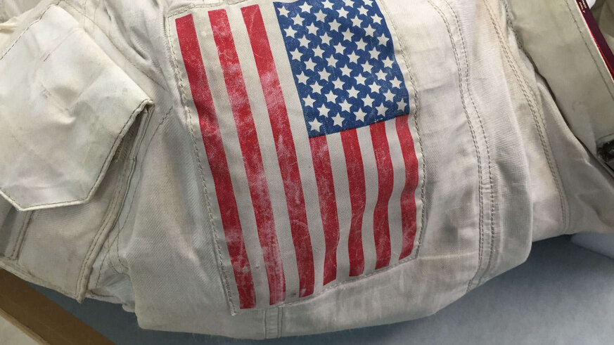 The American flag on the shoulder of Neil Armstrong's lunar EVA suit from Apollo 11. Credit: Phil Plait