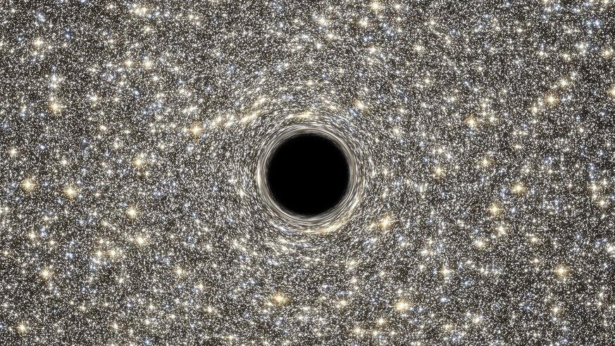 Artwork showing a quiet black hole against a starry background. Credit: NASA, ESA, D. Coe, G. Bacon (STScI)