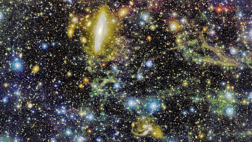 A heavily-stretched contrast image shows galaxies galore, including NGC 7331 (upper center) and Stephan’s Quintet (below center right). Credit: CFHT, Pierre-Alain Duc (Observatoire de Strasbourg) & Jean-Charles Cuillandre (CEA Saclay/Obs. de Paris).