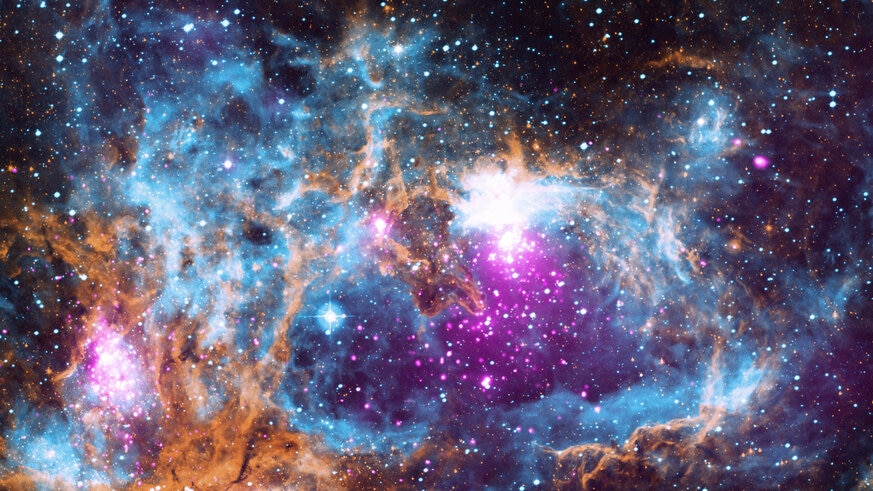 The vast nebula NGC 6357, cranking out thousands of stars in three separate regions. Credit: X-ray: NASA/CXC/PSU/L.Townsley et al; Optical: UKST; Infrared: NASA/JPL-Caltech