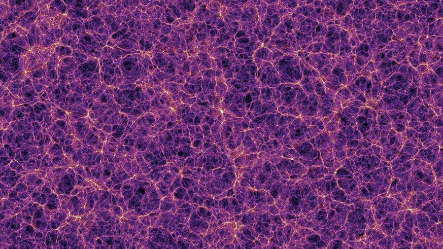 Dark matter is thought to have formed a huge web in the early Universe, like this model from a computer simulation, allowing galaxies to form along the filaments. Credit: Springel et al. / The Millennium Simulation Project