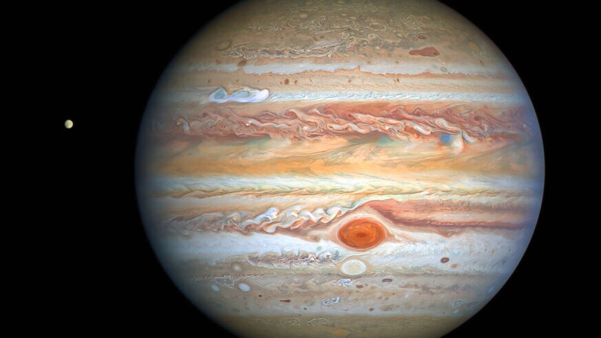 Jupiter (and its moon Europa to the upper left) captured by Hubble in visible light on 25 August 2020. Credit: NASA, ESA, A. Simon (Goddard Space Flight Center), and M. H. Wong (University of California, Berkeley) and the OPAL team 