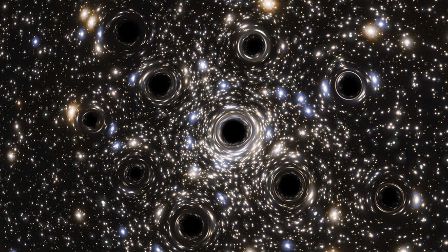 Artwork based on a real Hubble observation of NGC 6397 showing black holes swarming in its core. Credit: ESA/Hubble, N. Bartmann