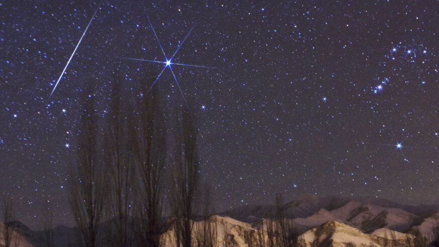 A bright Geminid streaks past Orion and the bright star Sirius in the 2009 shower. Credit: Babak Tafreshi