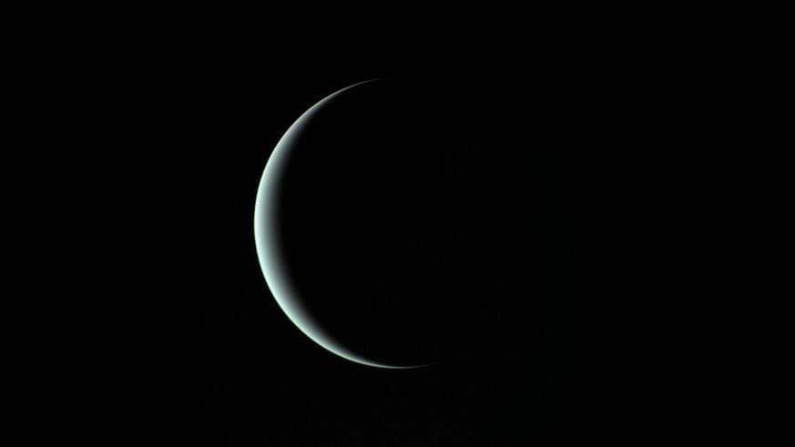 A crescent Uranus — a view we can’t get from Earth — seen by the Voyager 2 probe as it passed the planet in 1986. Credit: NASA/JPL