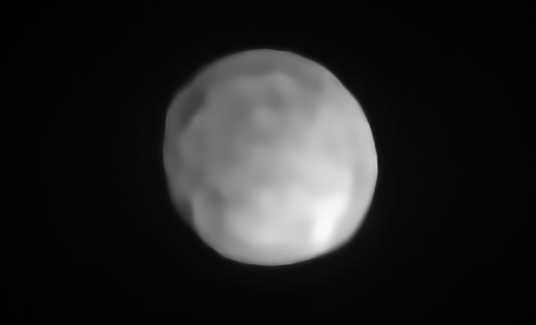 An actual image of the protoplanet Hygiea, taken using the SPHERE camera on the Very Large Telescope. Credit: ESO/P. Vernazza et al./MISTRAL algorithm (ONERA/CNRS)
