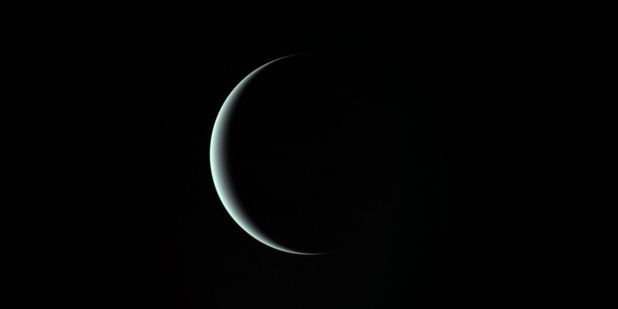 A crescent Uranus — a view we can’t get from Earth — seen by the Voyager 2 probe as it passed the planet in 1986. Credit: NASA/JPL