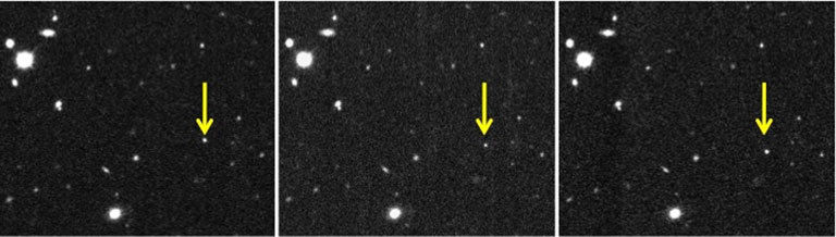 Actual images of 2012 VP113, showing it moving slowly among the background stars. 