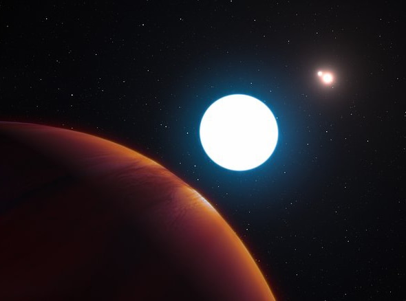 Artist depiction of the planet HD 131399Ab in a triple-star system. Credit: ESO/L. Calçada/M. Kornmesser