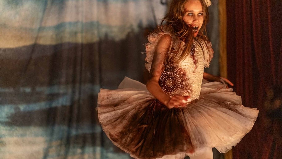 Abigail (Alisha Weir) dances in a tutu in Abigail (2024).